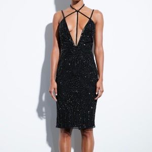 peace + love black detail embellished midi dress